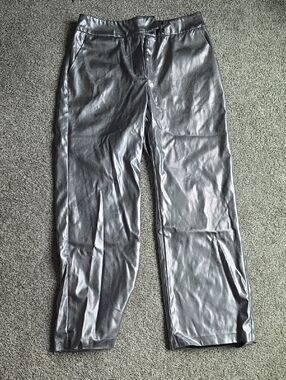 New York & Company Metallic Silver Faux Leather Straight-Leg Pants